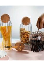 Mantar Top Kapak Cam Kavanoz 3'lü Set - Modern Saklama Kabı - Görsel 2