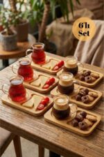 6lı Bambu Servis Tabaklı Çay Kahve Bardağı 150ml
