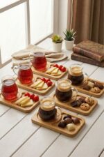 6lı Bambu Servis Tabaklı Çay Kahve Bardağı 150ml - Görsel 2