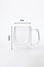 2'li Çift Cidarlı Cam Kupa Seti - 350ml Kulplu - Görsel 5