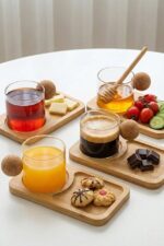 6'lı Bambu Tabaklı Espresso Kahve Bardağı Takımı