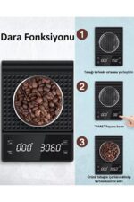 Zaman Ayarlı Hassas Kahve Terazisi - 3kg Mutfak Tartısı - Görsel 3