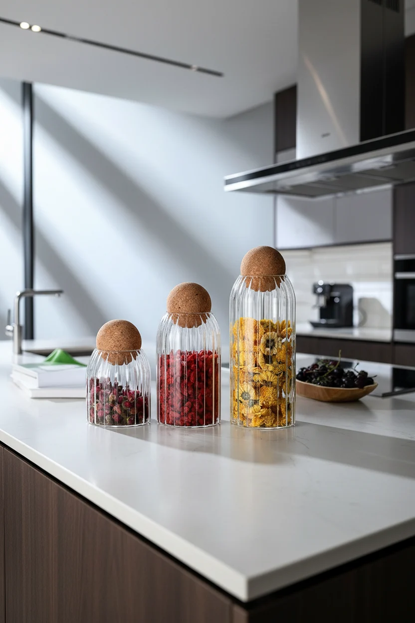 firefly-gemini-flash-use-the-uploaded-product-image-as-the-exact-and-absolute-reference-the-product-must-50872-1 Mantar Top Kapak Cam Kavanoz 3'lü Set - Modern Saklama Kabı - Görsel 1