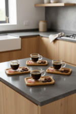 4 Kişilik Bambu Tabaklı Çift Cidarlı Espresso & Çay Fincan Takımı